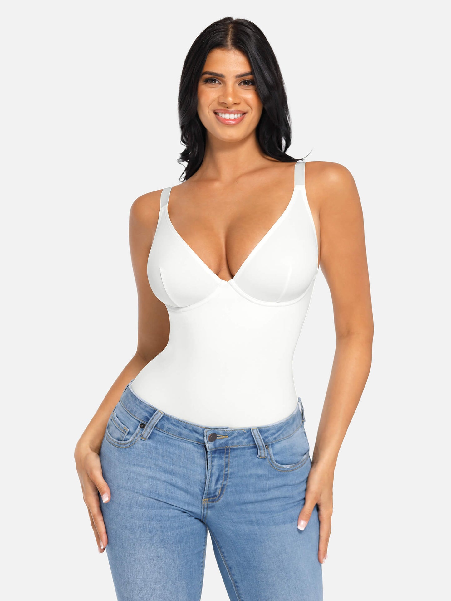 V Neck Tummy Control Thong Bodysuit