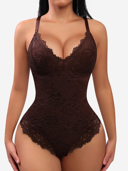 Lace V Neck Full Thong Bodysuit