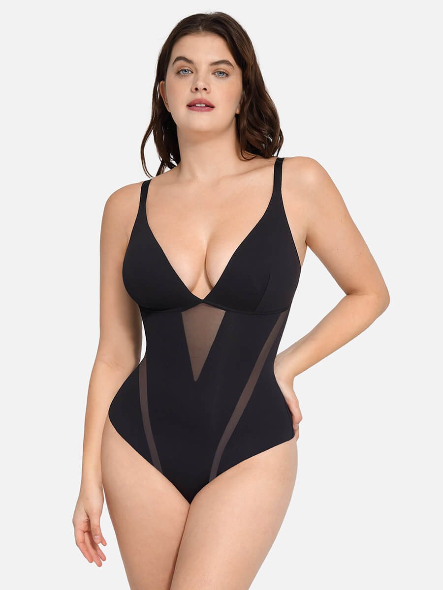 Deep V-Neck Thong Bodysuit