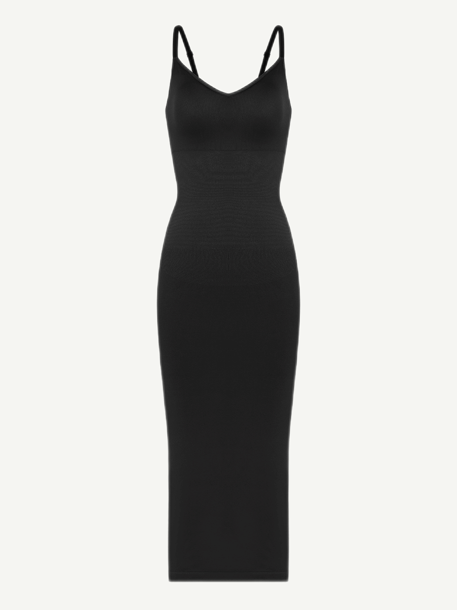 FeelinGirl Nahtloses Maxi-Shaping-Kleid mit Spaghettiträgern, V-Ausschnitt und integriertem Figurbetonen