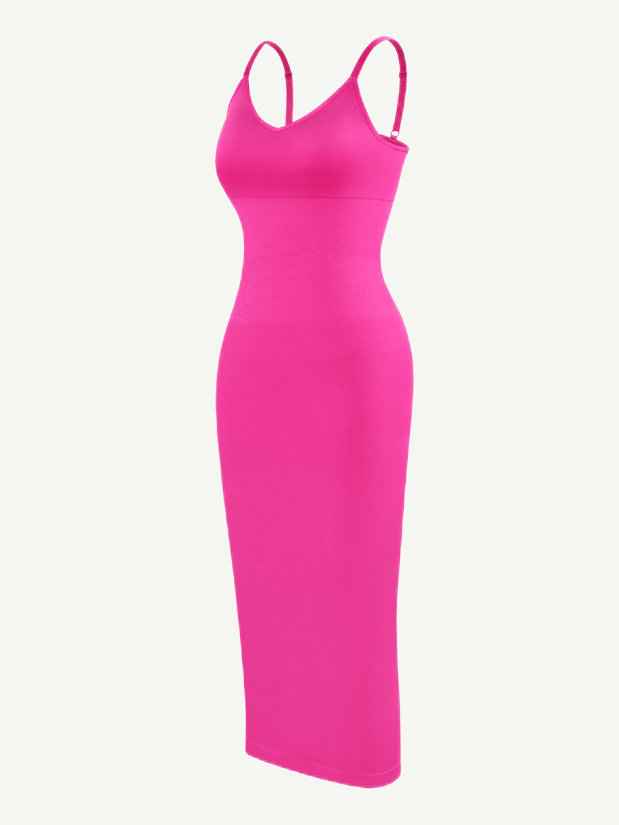 FeelinGirl Nahtloses Maxi-Shaping-Kleid mit Spaghettiträgern, V-Ausschnitt und integriertem Figurbetonen