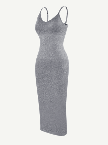 Seamless Spaghetti Strap V-neck Maxi Built-in Shaper Dress