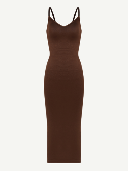 Seamless Spaghetti Strap V-neck Maxi Built-in Shaper Dress