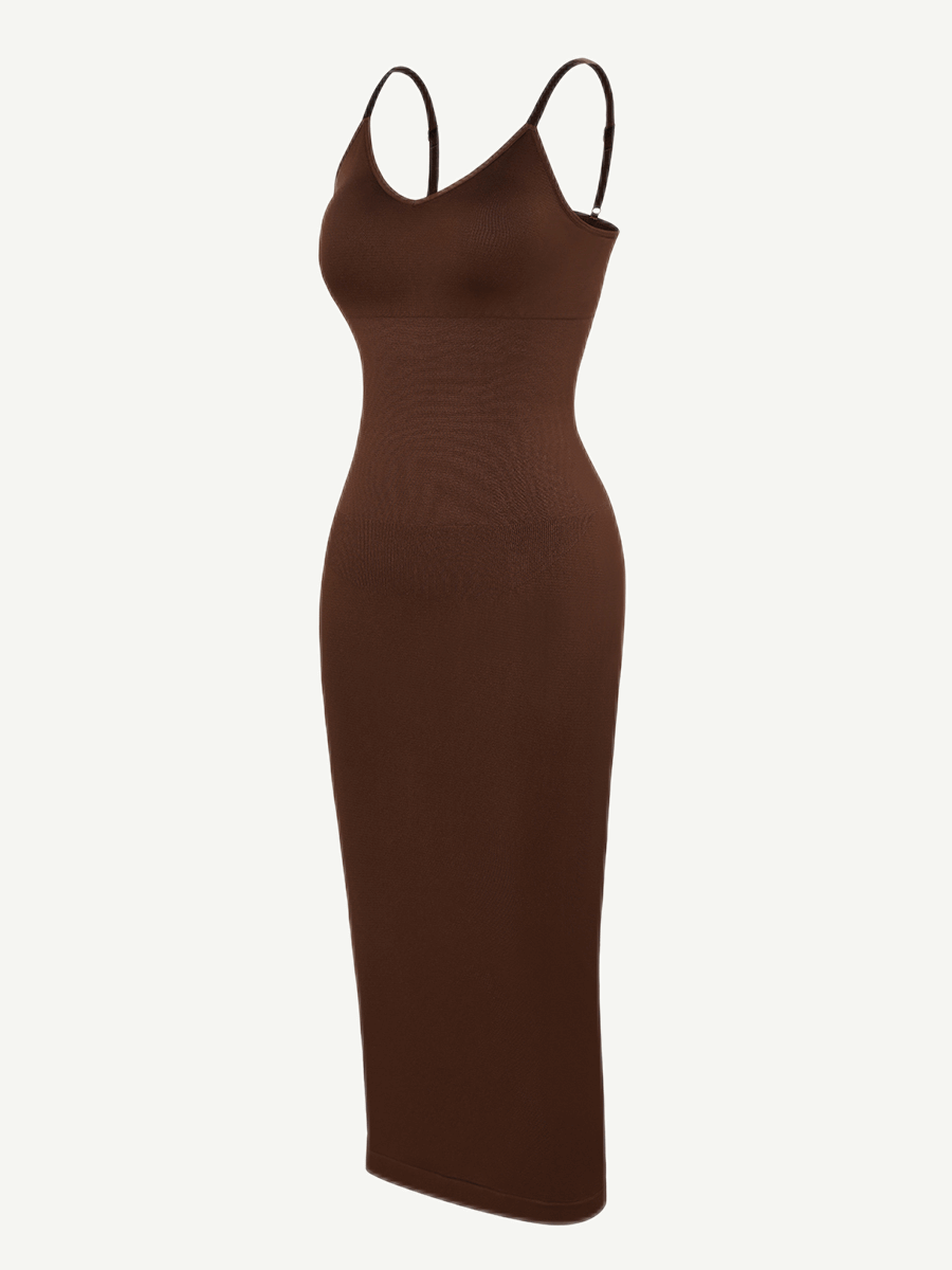 Seamless Spaghetti Strap V-neck Maxi Built-in Shaper Dress