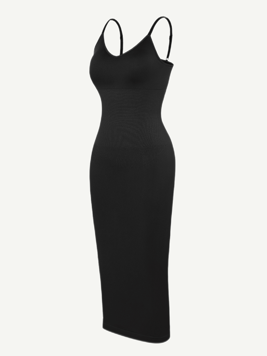 FeelinGirl Nahtloses Maxi-Shaping-Kleid mit Spaghettiträgern, V-Ausschnitt und integriertem Figurbetonen