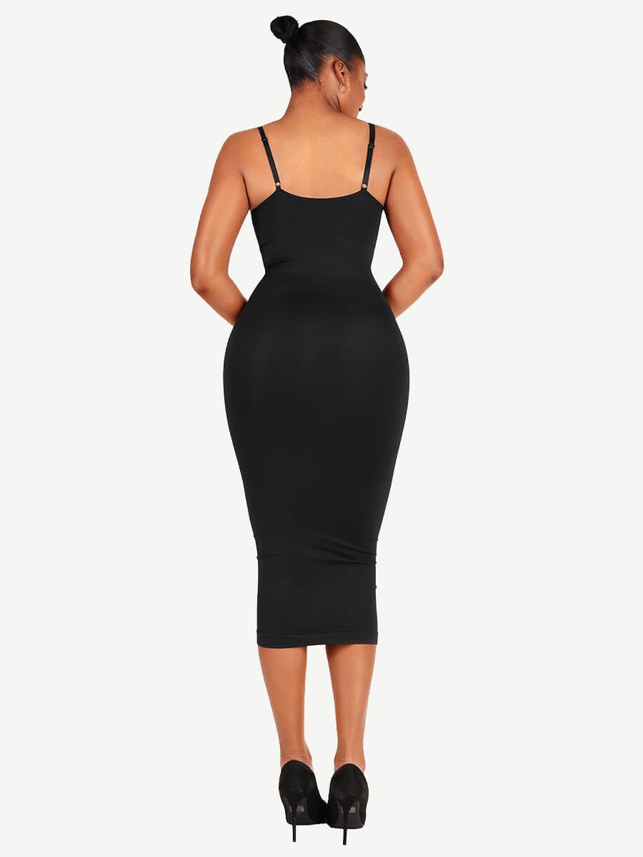 FeelinGirl Nahtloses Maxi-Shaping-Kleid mit Spaghettiträgern, V-Ausschnitt und integriertem Figurbetonen