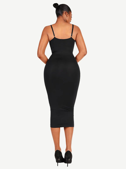 FeelinGirl Nahtloses Maxi-Shaping-Kleid mit Spaghettiträgern, V-Ausschnitt und integriertem Figurbetonen