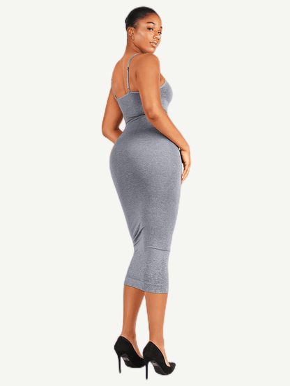 Seamless Spaghetti Strap V-neck Maxi Built-in Shaper Dress