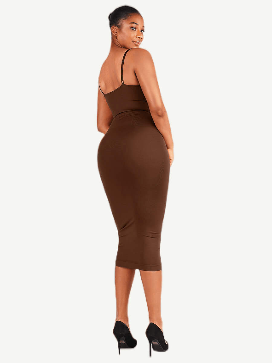 Seamless Spaghetti Strap V-neck Maxi Built-in Shaper Dress