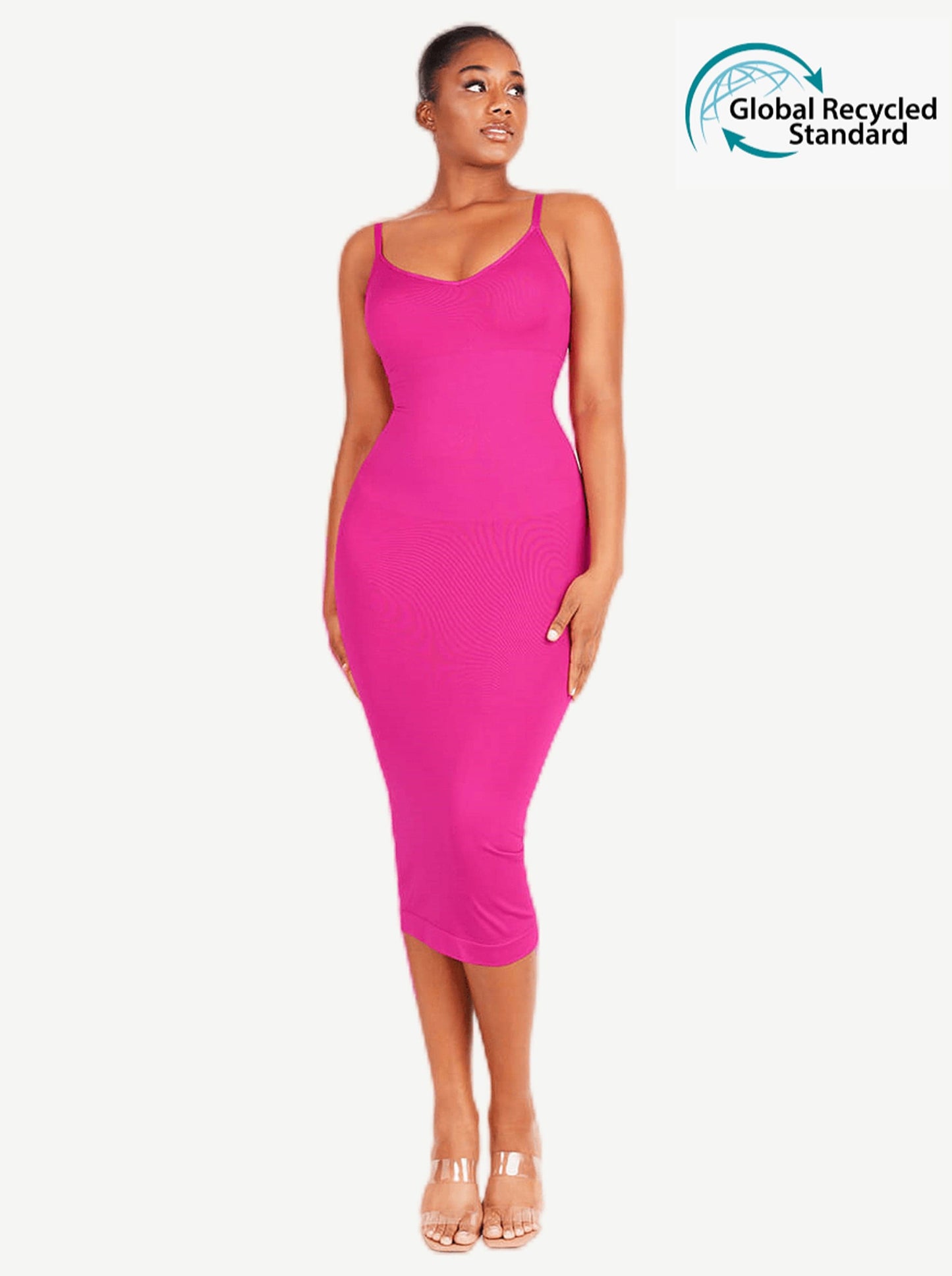 Seamless Spaghetti Strap V-neck Maxi Built-in Shaper Dress