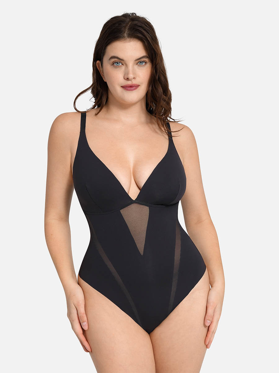 Deep V-Neck Thong Bodysuit