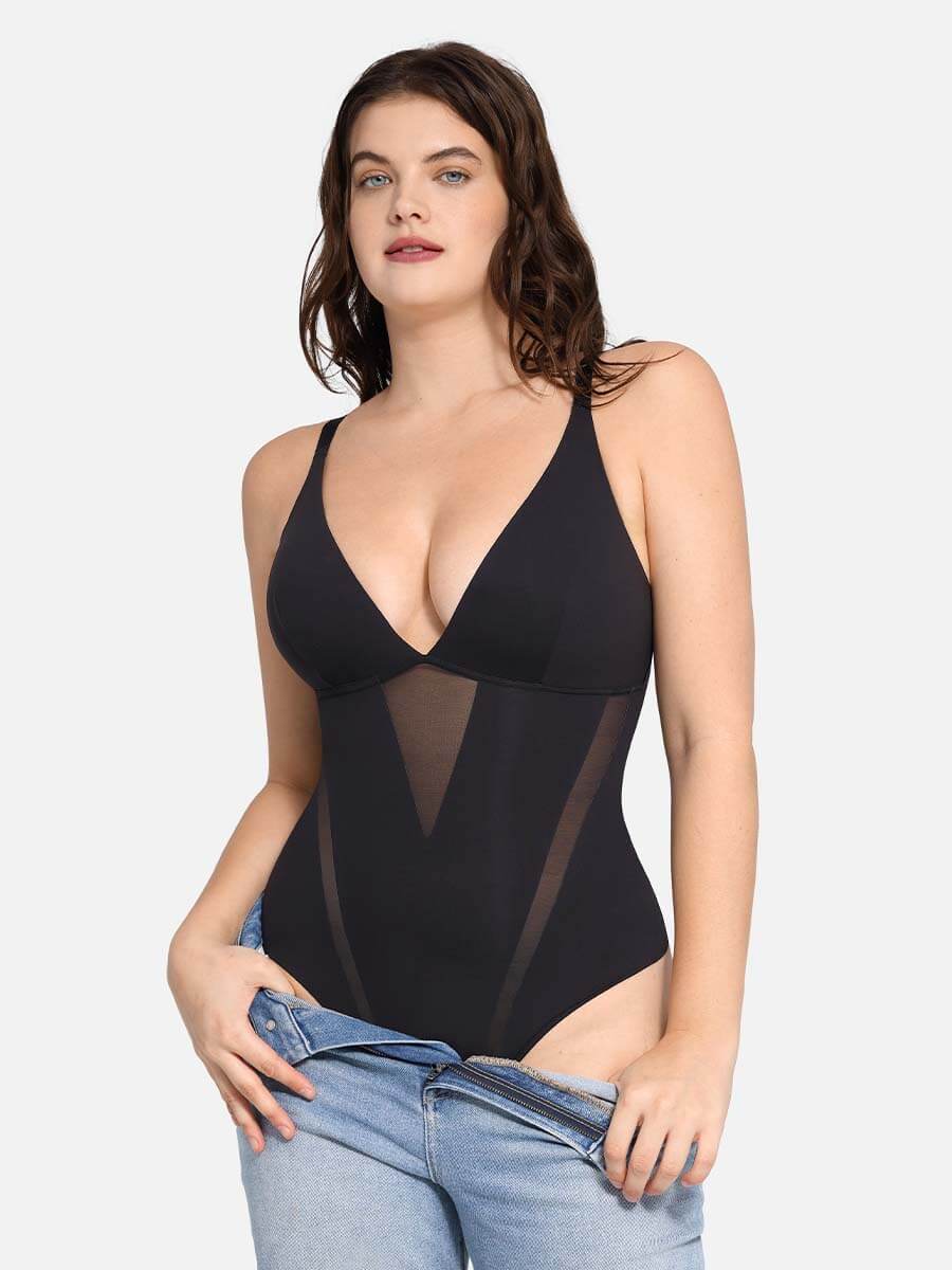 Deep V-Neck Thong Bodysuit