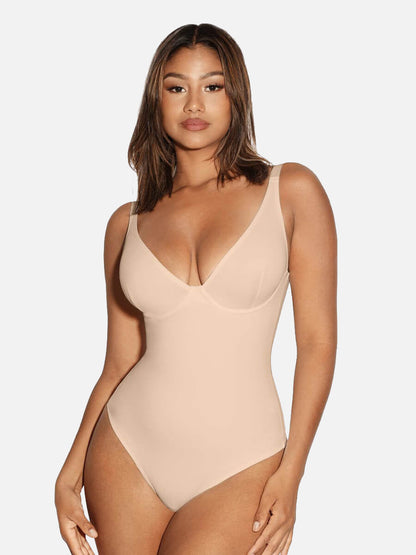 V Neck Tummy Control Thong Bodysuit