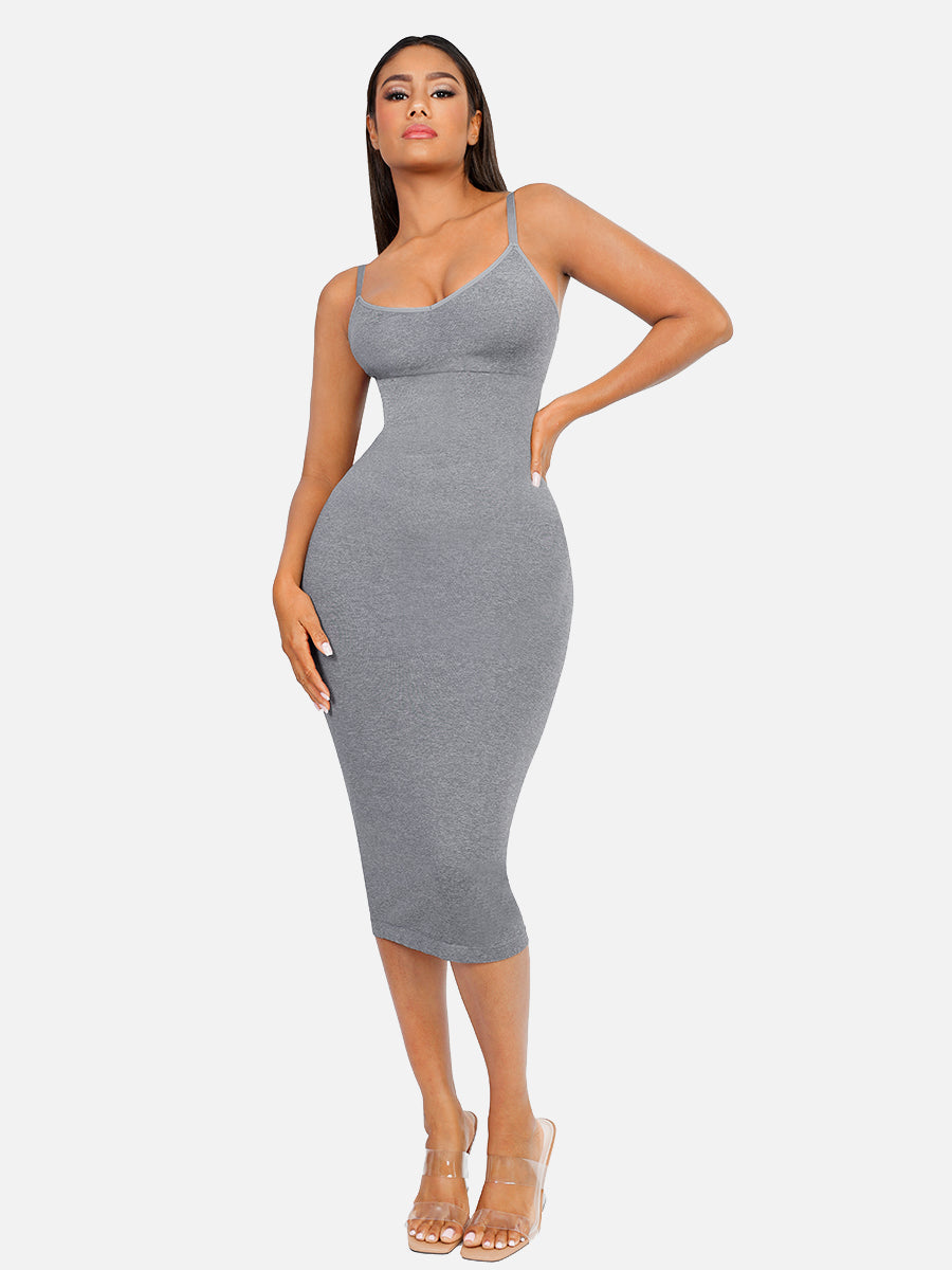 Seamless Spaghetti Strap V-neck Maxi Built-in Shaper Dress