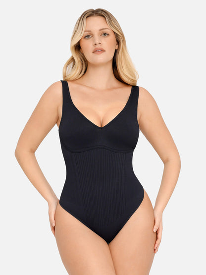 Tummy Control Slimming V Neck Thong Bodysuits