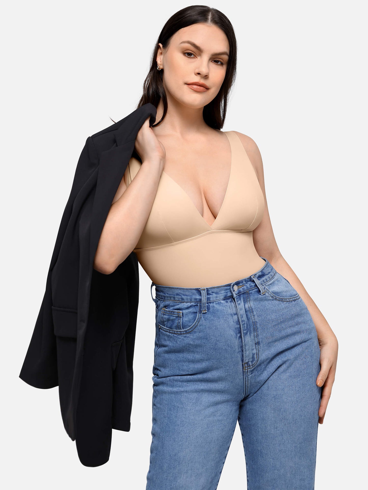 Feelingirl Nahtloser, glättender Tanktop-Bodysuit mit tiefem V-Ausschnitt