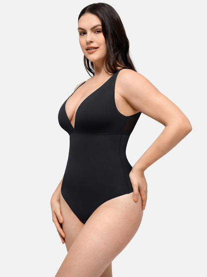 Feelingirl Nahtloser, glättender Tanktop-Bodysuit mit tiefem V-Ausschnitt