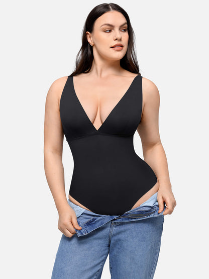 Feelingirl Nahtloser, glättender Tanktop-Bodysuit mit tiefem V-Ausschnitt