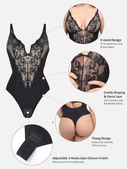 Lace Shapewear Thong Shaping Bodysuit