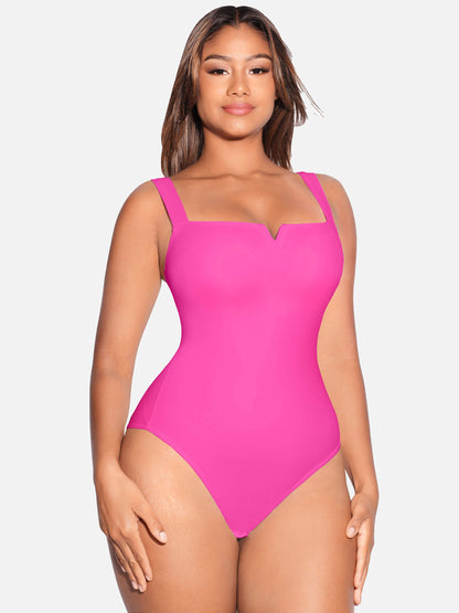 Bodysuit mit eckigem Kragen und elastischer Oberbekleidung