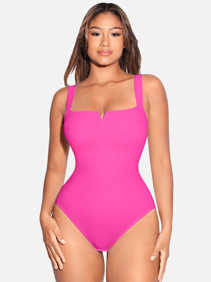 Bodysuit mit eckigem Kragen und elastischer Oberbekleidung