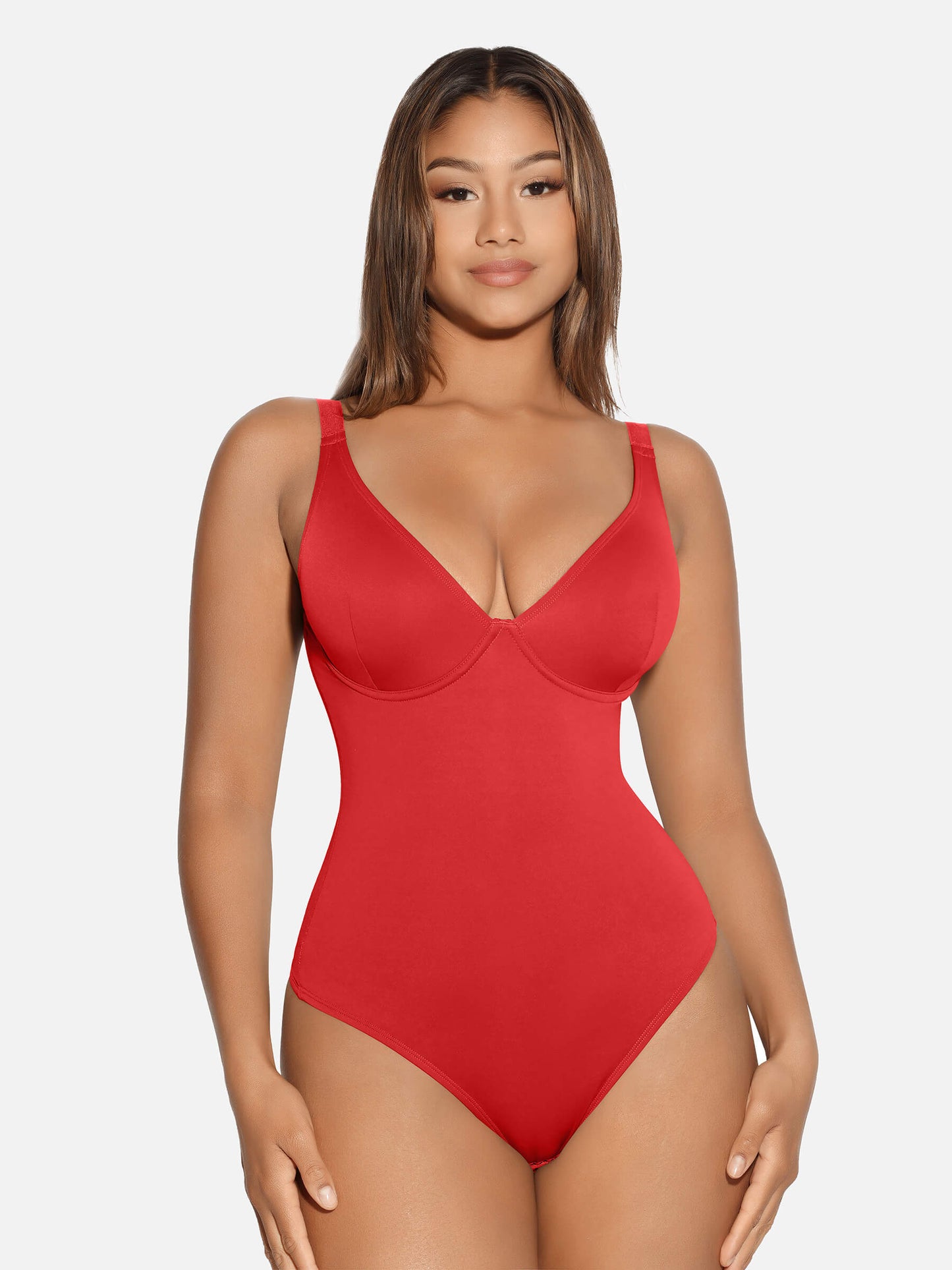 V Neck Tummy Control Thong Bodysuit