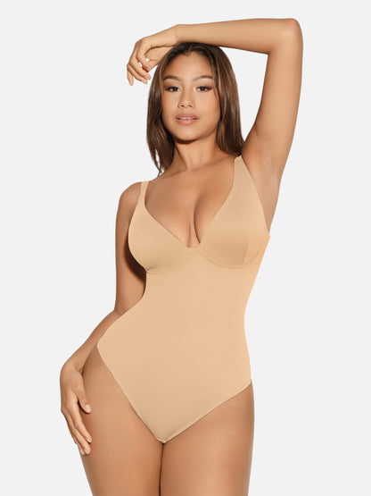 V Neck Tummy Control Thong Bodysuit