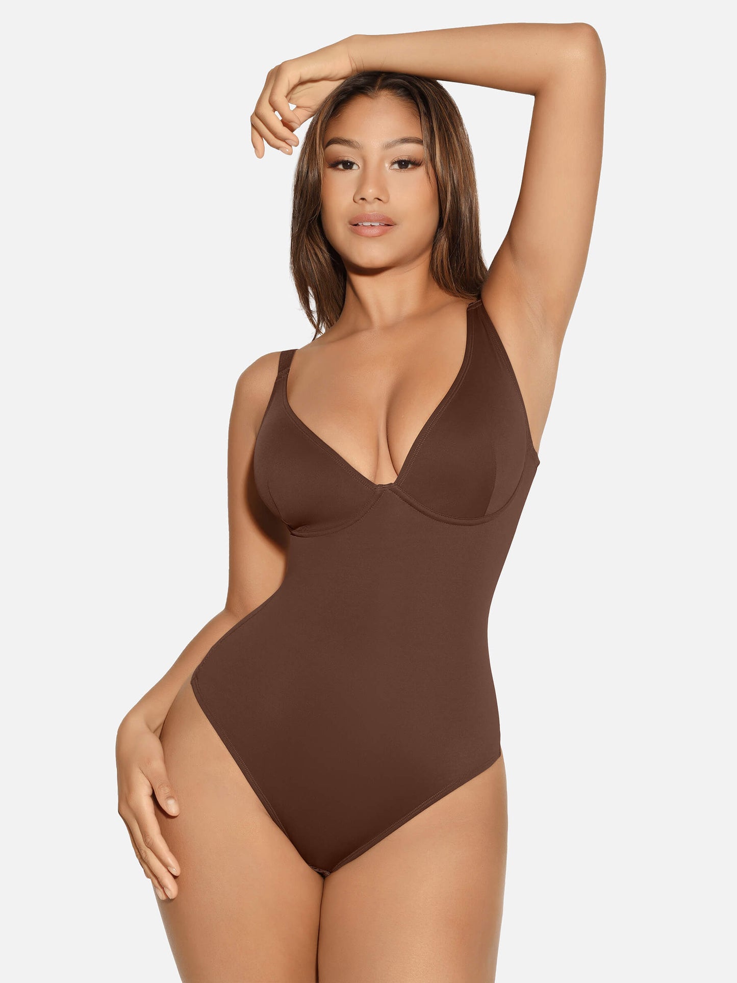 V Neck Tummy Control Thong Bodysuit