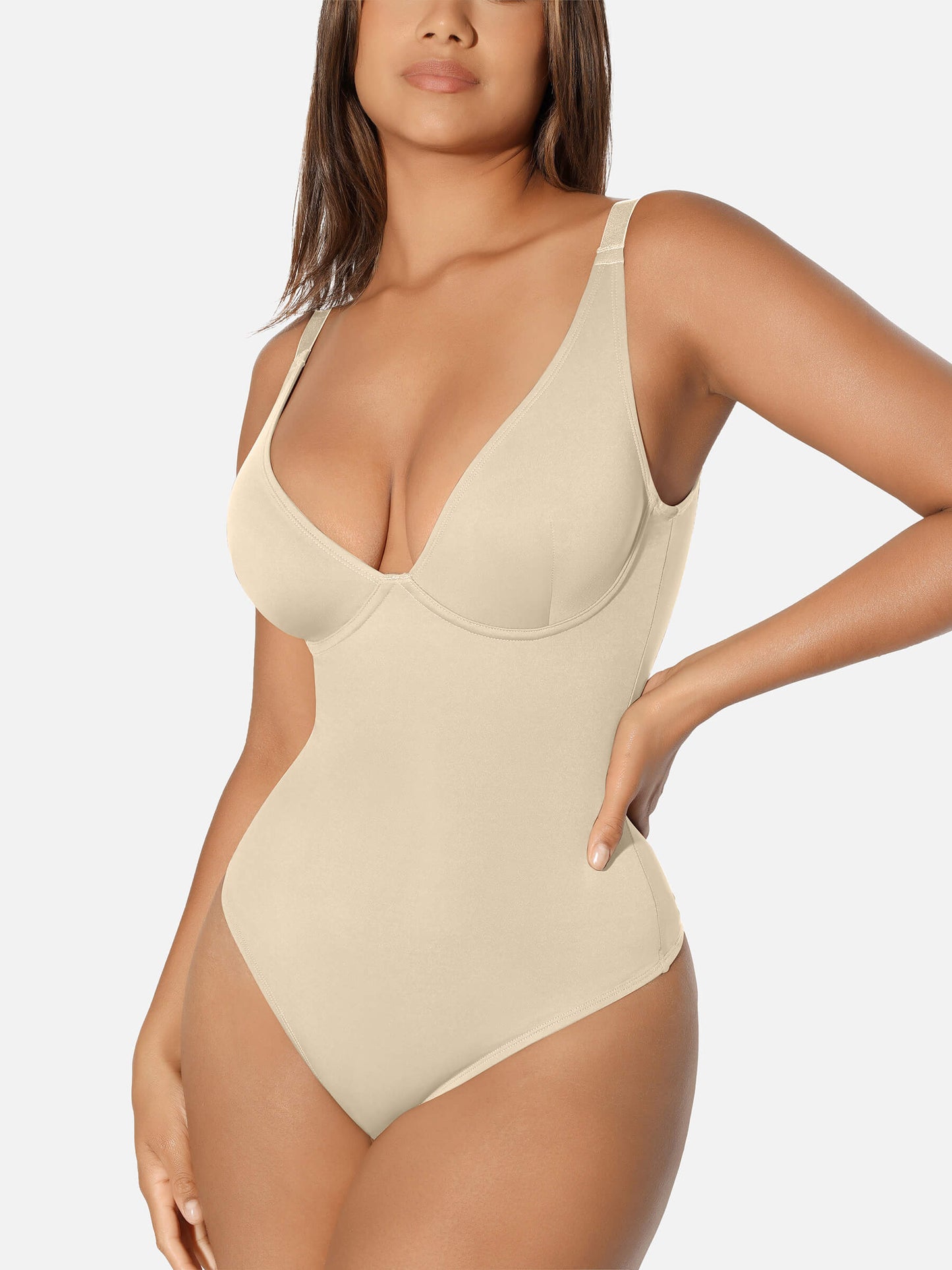 V Neck Tummy Control Thong Bodysuit