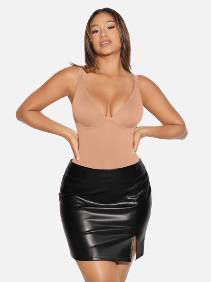 V Neck Tummy Control Thong Bodysuit