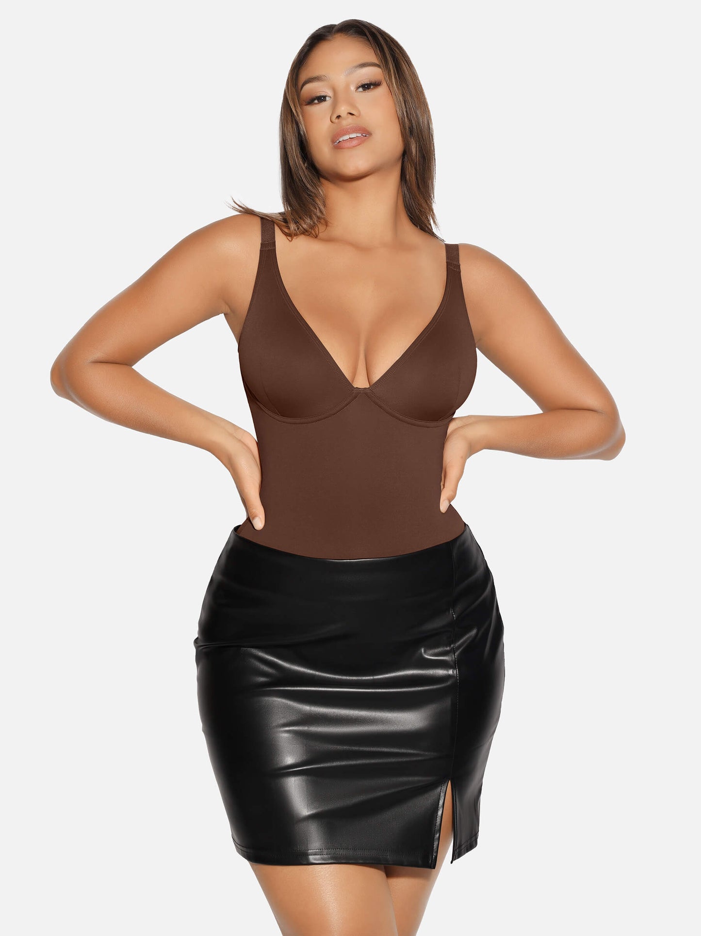 V Neck Tummy Control Thong Bodysuit