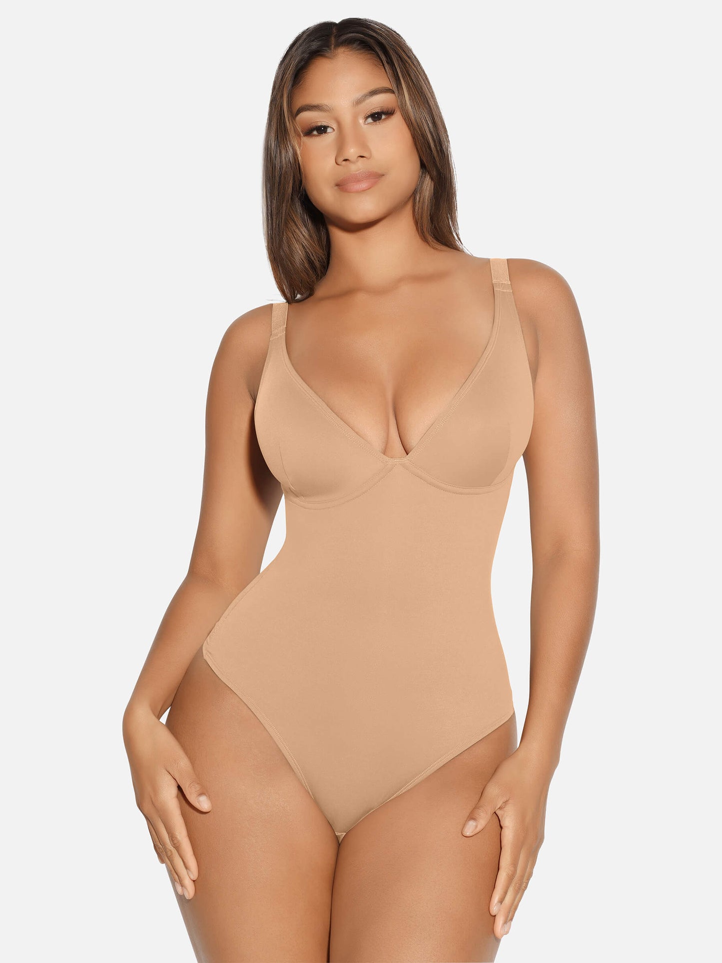 V Neck Tummy Control Thong Bodysuit