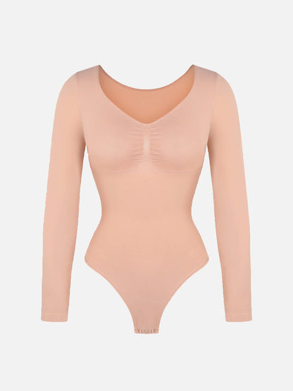 Seamless Long Sleeve Tummy Control Thong Bodysuit