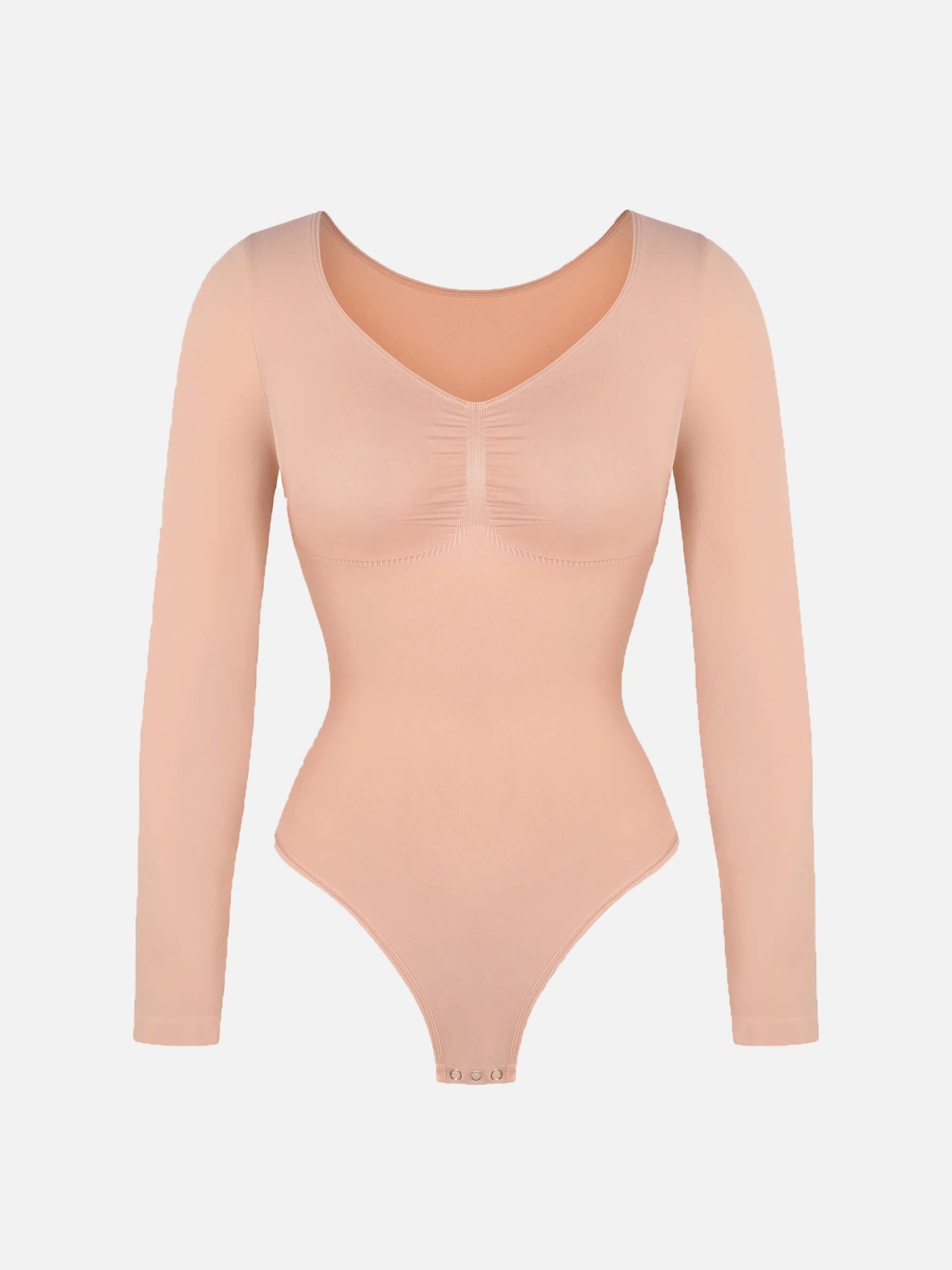 Seamless Long Sleeve Chest Support Tummy Control Thong Bodysuit