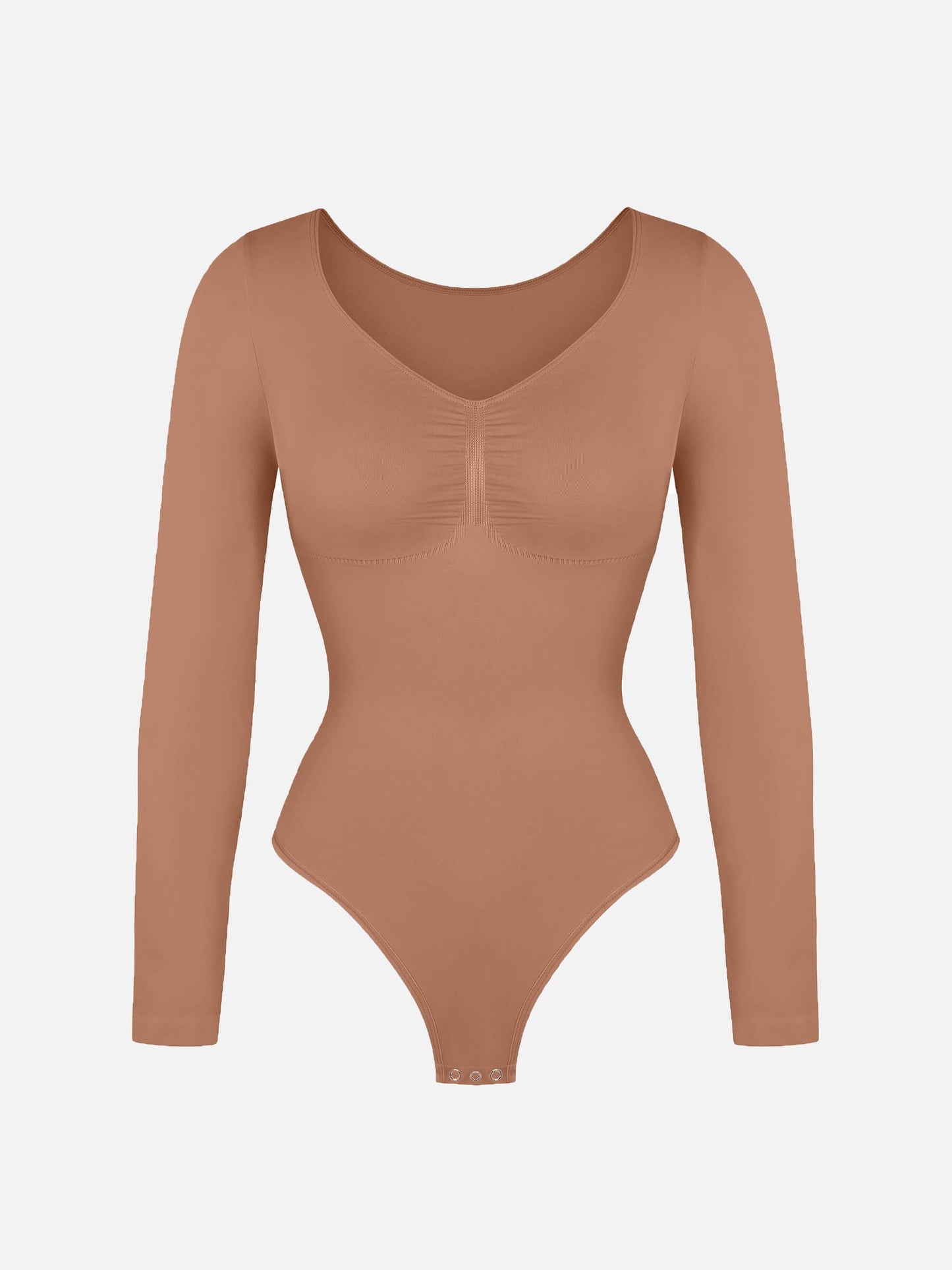 Seamless Long Sleeve Chest Support Tummy Control Thong Bodysuit
