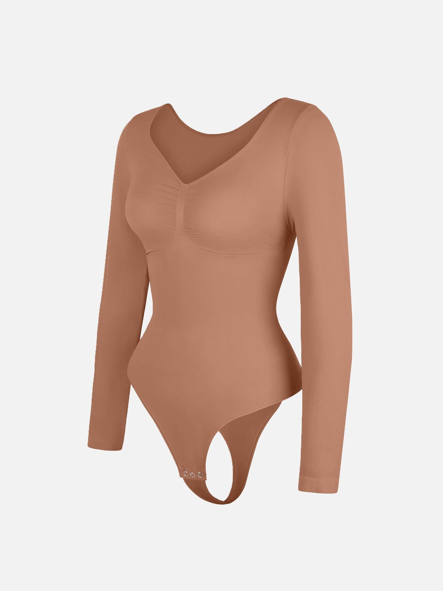 Seamless Long Sleeve Chest Support Tummy Control Thong Bodysuit