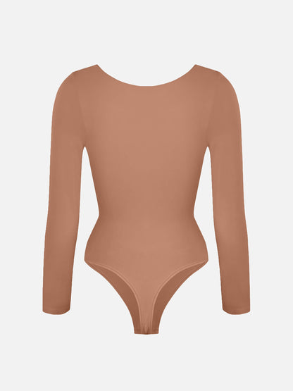 Seamless Long Sleeve Chest Support Tummy Control Thong Bodysuit