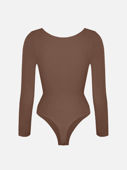 Seamless Long Sleeve Chest Support Tummy Control Thong Bodysuit