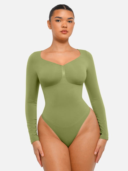 Seamless Long Sleeve Tummy Control Thong Bodysuit