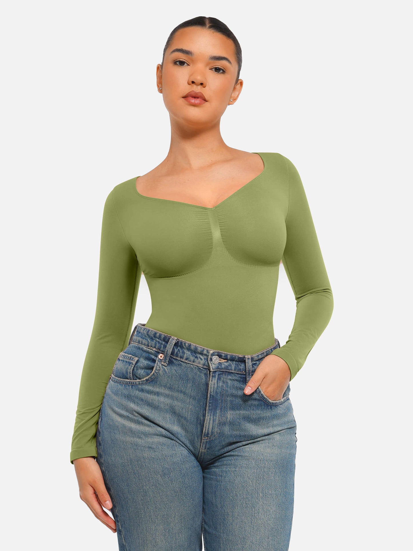 Seamless Long Sleeve Tummy Control Thong Bodysuit
