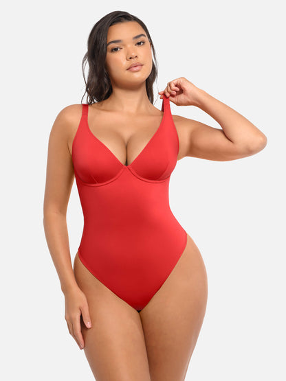 Bodysuit mit V-Ausschnitt und Bauchkontrolle