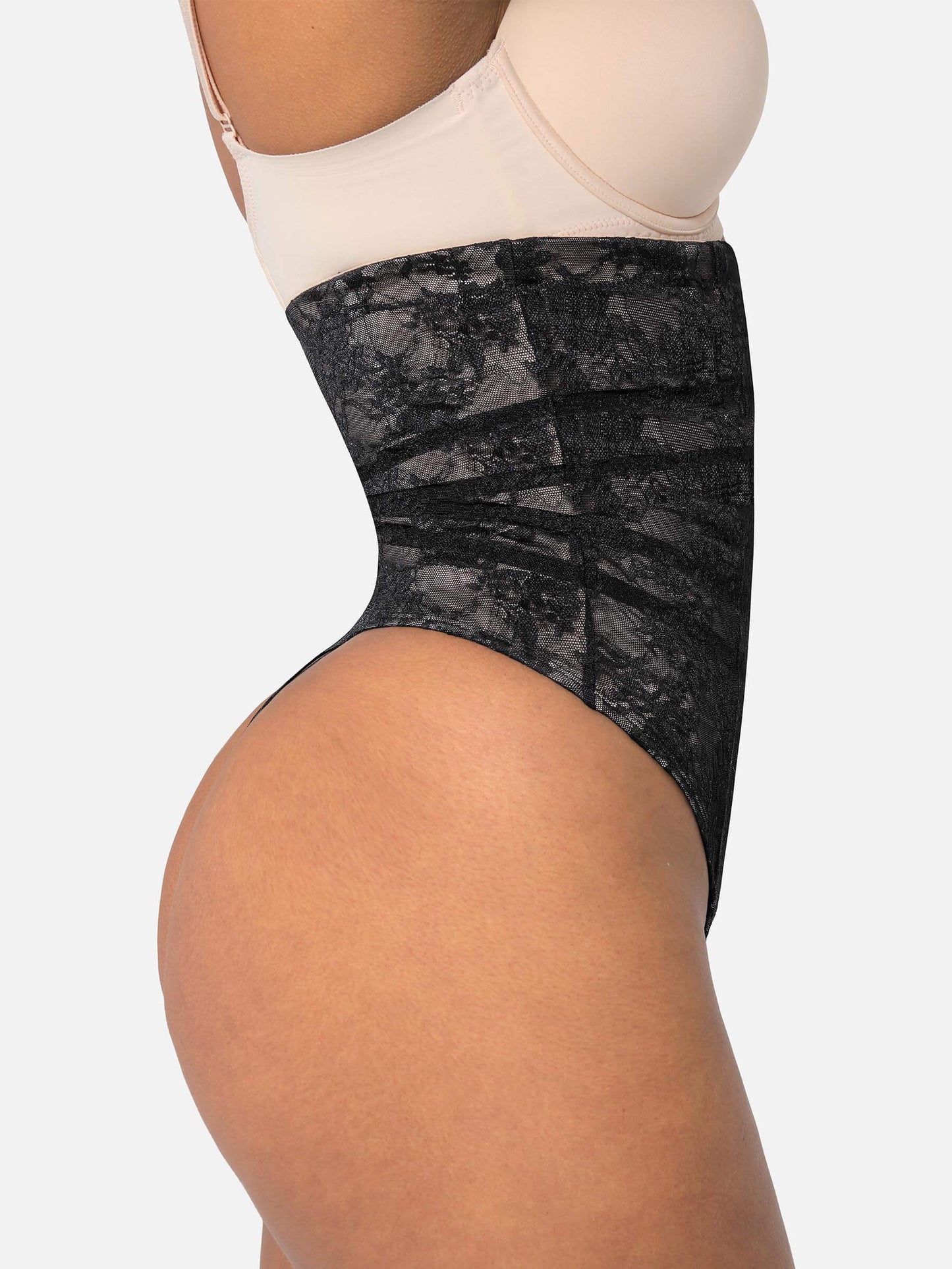 Lace Patterned Tummy Tie Waist Shaping Thongs