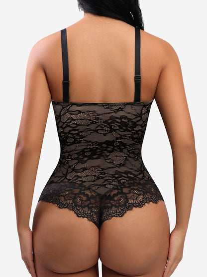 Lace V Neck Full Thong Bodysuit