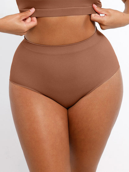 Feelingirl Culotte taille haute sans coutures avec contrôle du ventre antibactérienne couleur pêche