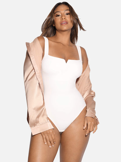 V Neck Tummy Control Thong Bodysuit