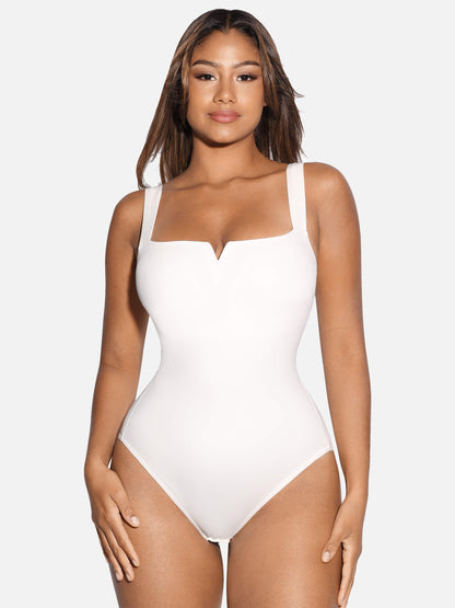 V Neck Tummy Control Thong Bodysuit