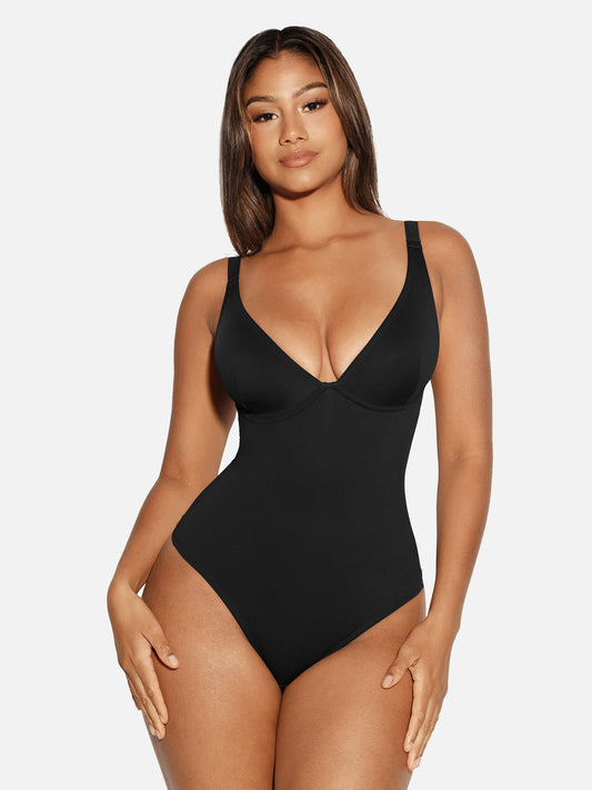 Tanga-Bodysuit mit V-Ausschnitt und Bauchkontrolle