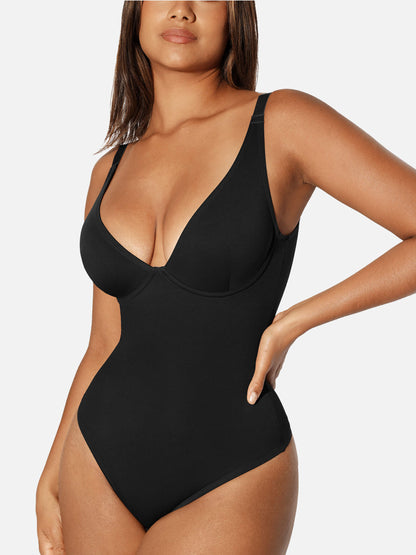 V Neck Tummy Control Thong Bodysuit