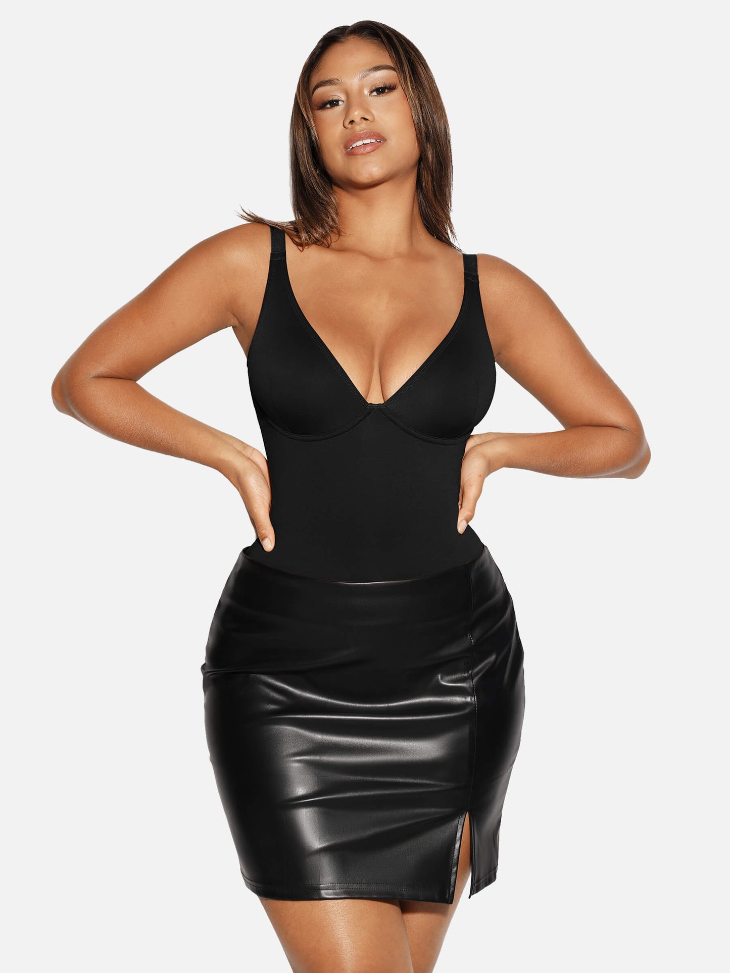 V Neck Tummy Control Thong Bodysuit