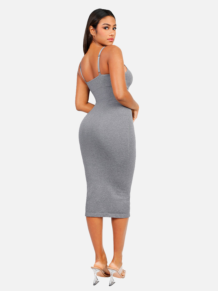 Seamless Spaghetti Strap V-neck Maxi Built-in Shaper Dress